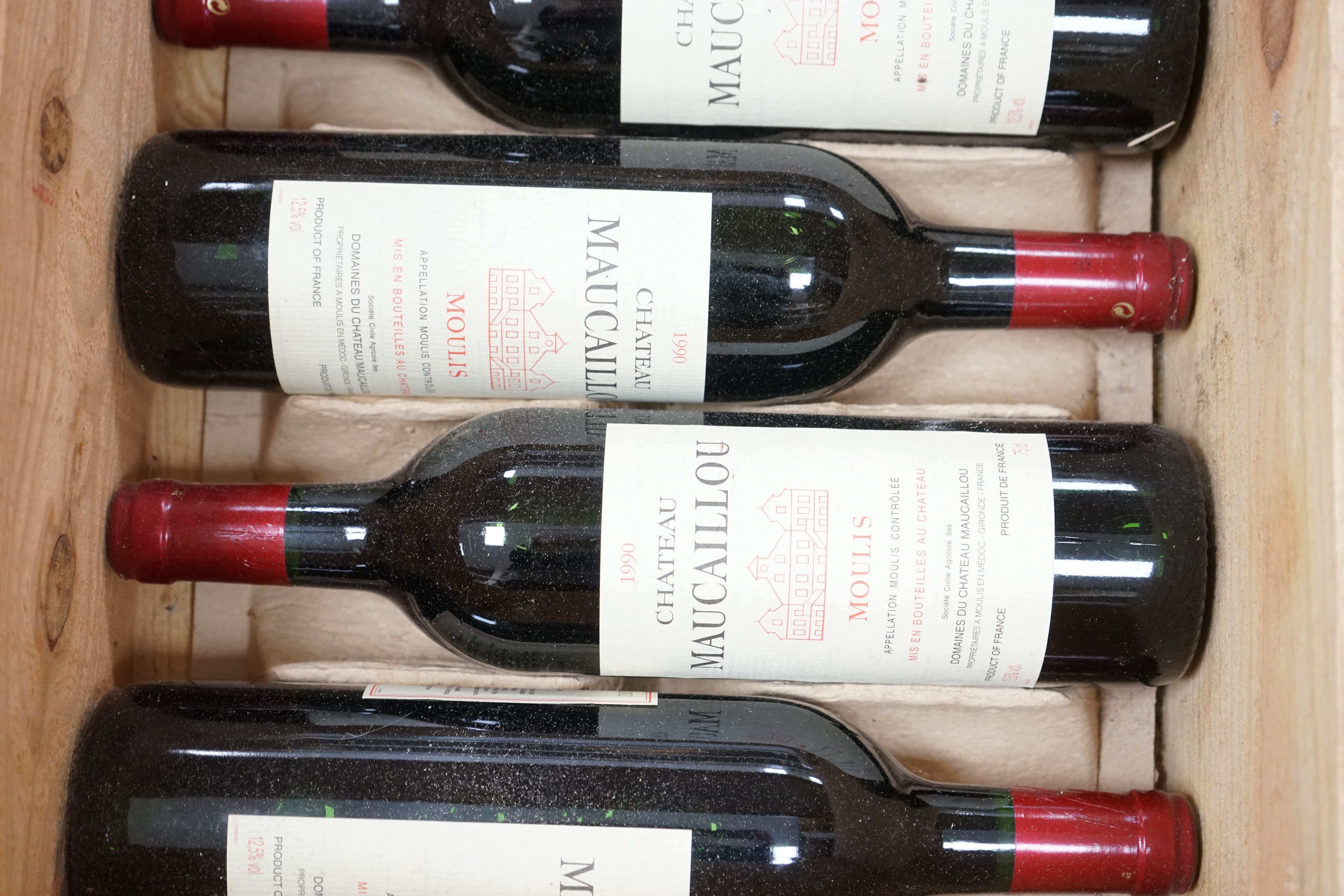 A case of six bottles Chateau Maucaillou, Moulis 1990 wine